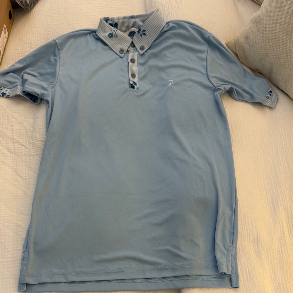 Mens iliac Sky Blue Polo Shirt with Patterned Collar XS